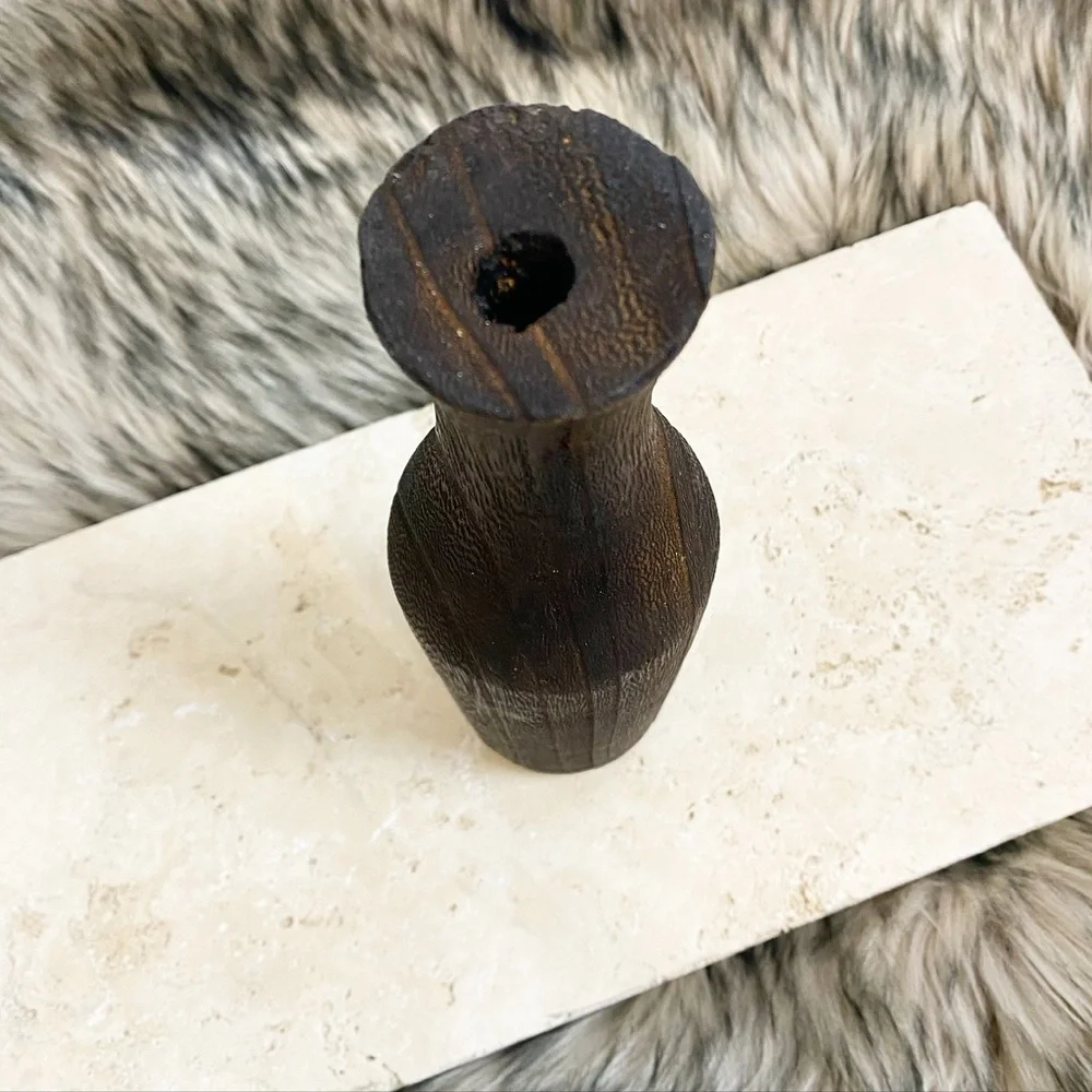 Charred Paulownia Wood Bottle Bud Vase Dark Brown Espresso Walnut Decor Natural